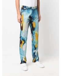 Мужские бирюзовые джинсы с принтом от Moschino