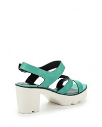 Бирюзовые кожаные босоножки на каблуке от Instreet