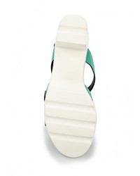 Бирюзовые кожаные босоножки на каблуке от Instreet