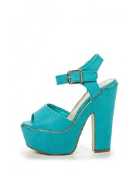 Бирюзовые кожаные босоножки на каблуке от Stephan