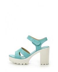 Бирюзовые кожаные босоножки на каблуке от Wilmar