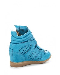 Бирюзовые кожаные кроссовки на танкетке от Burlesque