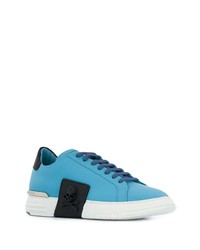 Мужские бирюзовые кожаные низкие кеды от Philipp Plein