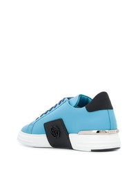 Мужские бирюзовые кожаные низкие кеды от Philipp Plein