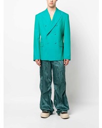 Мужской бирюзовый двубортный пиджак от Palm Angels