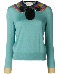Женский бирюзовый свитер в горизонтальную полоску от Gucci