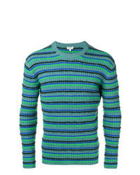 Бирюзовый свитер с круглым вырезом в горизонтальную полоску