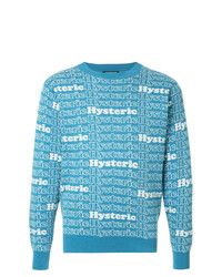 Мужской бирюзовый свитер с круглым вырезом с принтом от Hysteric Glamour