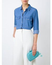 Бирюзовый соломенный клатч от Serpui