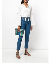 Бирюзовый соломенный плетеный клатч от Rebecca Minkoff