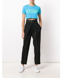 Бирюзовый укороченный топ с принтом от Alberta Ferretti