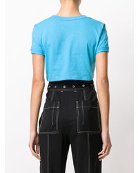 Бирюзовый укороченный топ с принтом от Alberta Ferretti