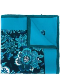 Бирюзовый шелковый нагрудный платок с принтом от Kiton