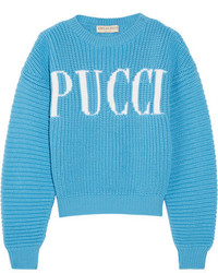 Женский бирюзовый шерстяной вязаный свитер от Emilio Pucci