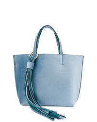 Голубая бархатная большая сумка c бахромой от Alila