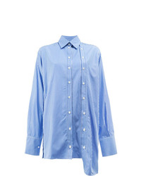 Голубая блуза на пуговицах в вертикальную полоску от Rokh