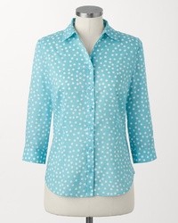Голубая блуза на пуговицах в горошек