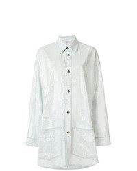 Голубая блуза на пуговицах с украшением