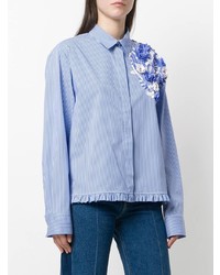 Голубая блуза на пуговицах с цветочным принтом от MSGM