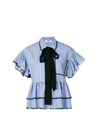 Голубая блуза с коротким рукавом в вертикальную полоску от MSGM