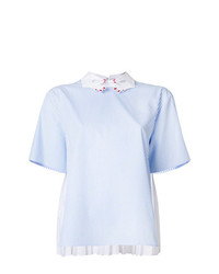 Голубая блуза с коротким рукавом в вертикальную полоску от Vivetta