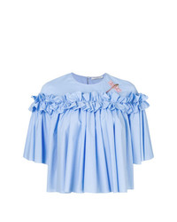 Голубая блуза с коротким рукавом с рюшами от Vivetta