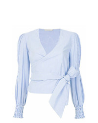Голубая блузка с длинным рукавом в вертикальную полоску от Martha Medeiros