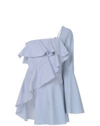 Голубая блузка с длинным рукавом в горизонтальную полоску