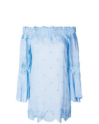 Голубая блузка с длинным рукавом с вышивкой от Temptation Positano