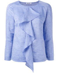 Голубая блузка с длинным рукавом с рюшами от Dondup