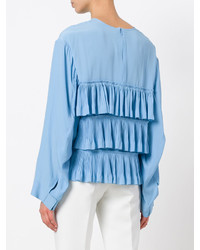 Голубая блузка с длинным рукавом с рюшами от Marni