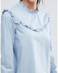 Голубая блузка с длинным рукавом с рюшами от Vero Moda