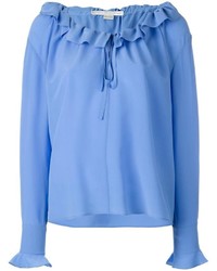 Голубая блузка с длинным рукавом с рюшами от Stella McCartney