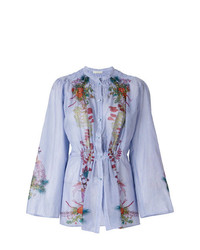 Голубая блузка с длинным рукавом с цветочным принтом от Etro