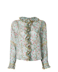 Голубая блузка с длинным рукавом с цветочным принтом от Isabel Marant Etoile