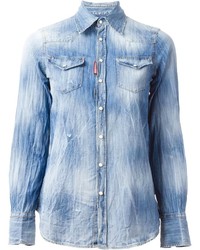 Женская голубая вареная джинсовая рубашка от Dsquared2