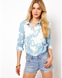Женская голубая вареная джинсовая рубашка от Vila