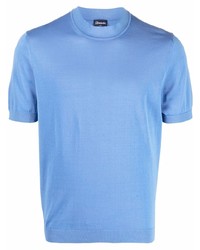 Мужская голубая вязаная футболка с круглым вырезом от Drumohr