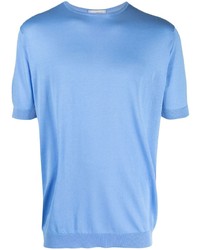 Мужская голубая вязаная футболка с круглым вырезом от John Smedley