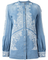 Голубая джинсовая блузка с вышивкой от Ermanno Scervino
