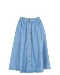 Голубая джинсовая короткая юбка-солнце