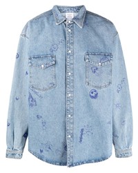 Мужская голубая джинсовая куртка-рубашка с принтом от Vetements