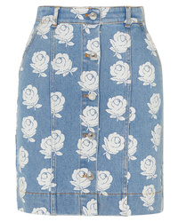Голубая джинсовая мини-юбка с цветочным принтом