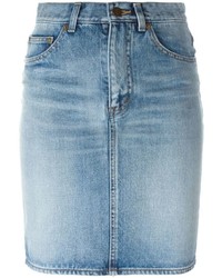 Голубая джинсовая мини-юбка от Saint Laurent