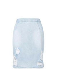 Голубая джинсовая рваная юбка-карандаш