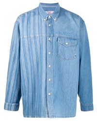 Мужская голубая джинсовая рубашка в вертикальную полоску от Martine Rose