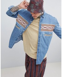 Мужская голубая джинсовая рубашка с вышивкой от ASOS DESIGN