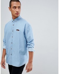 Мужская голубая джинсовая рубашка с вышивкой от ASOS DESIGN