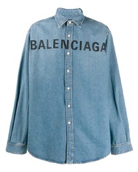 Мужская голубая джинсовая рубашка с вышивкой от Balenciaga