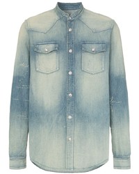 Мужская голубая джинсовая рубашка с вышивкой от Balmain